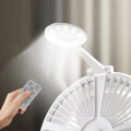 Foldable remote control usable rechargeable fan with humidifier and ring light